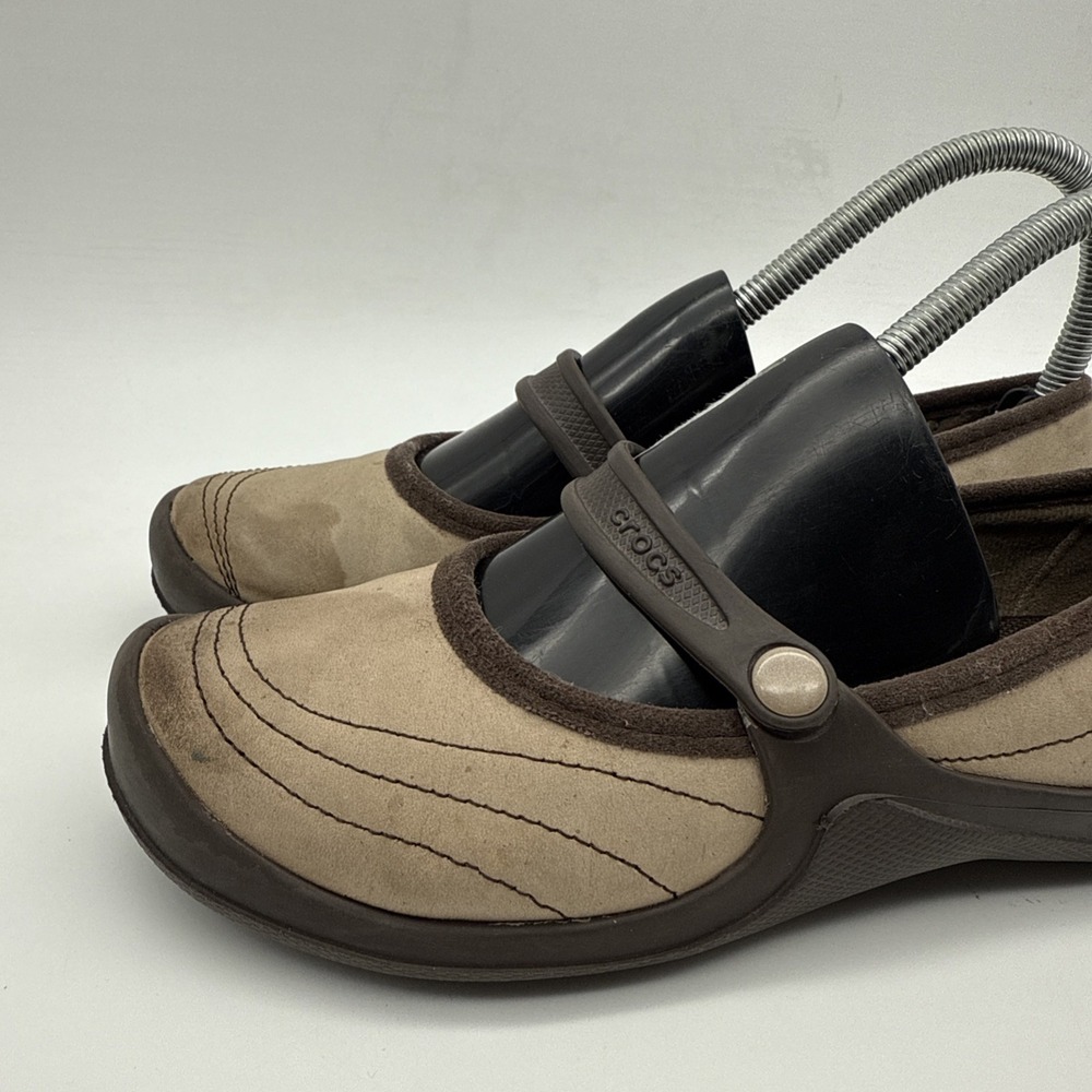 CROCS Mary Jane Flat Ballerina Walking Shoes Womens Sz 6 Espresso Nubuck - Picture 12 of 15